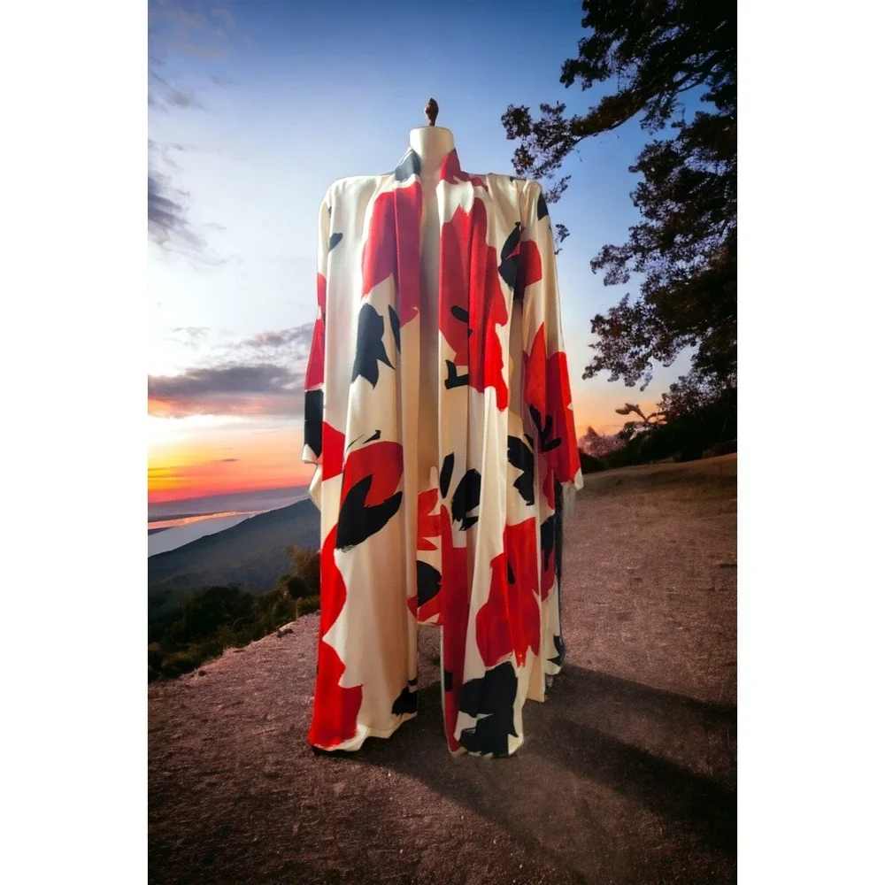 Vintage USA Pure SILK Voluminous Donna Karan Bold Floral Jacket Kimono Overpiece